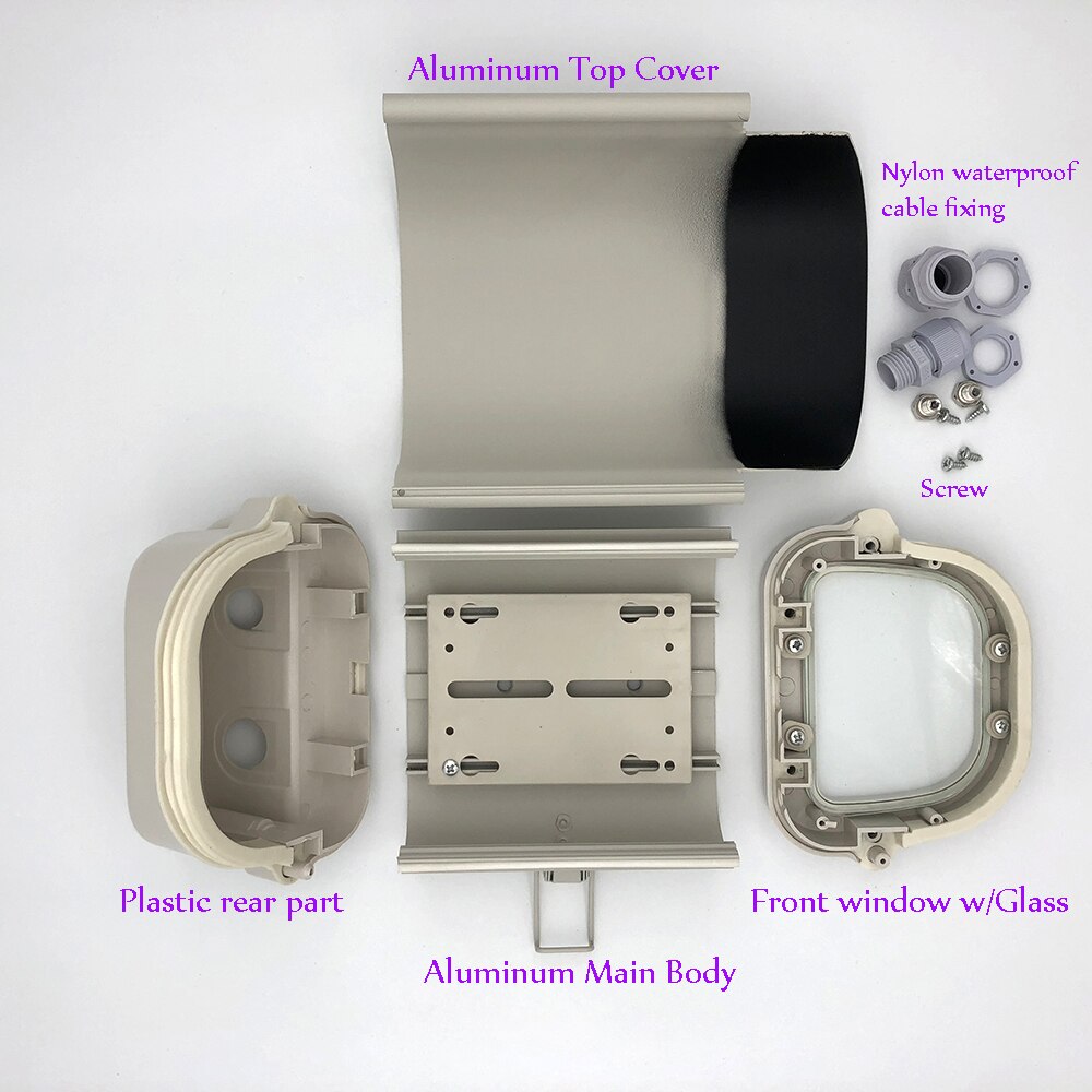 Security CCTV Camera Housing Outdoor Camera Box Clear Glass Without Lens Cutout LED Light Aluminum Alloy Cover 240*135*100mm
