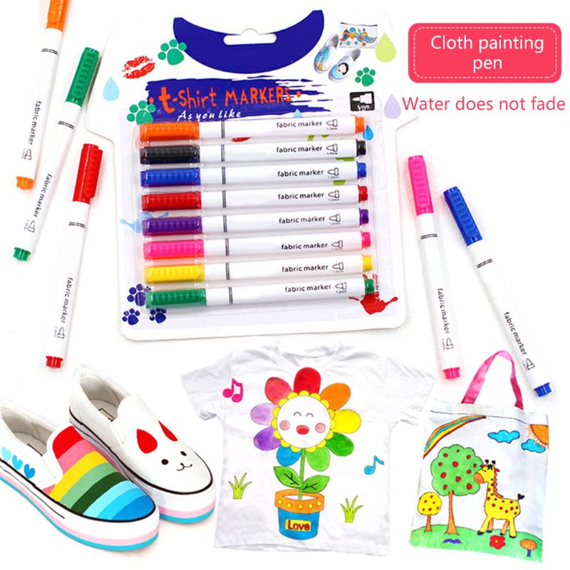 8Pcs Clothes Textile Markers Fabric Paint Pens DIY Crafts T-shirt Pigment Paint