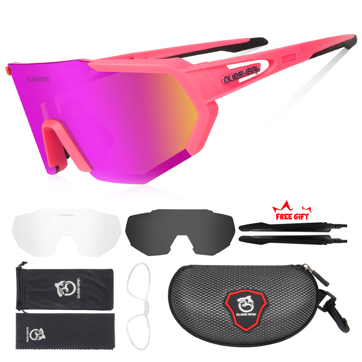 QUESHARK mujeres hombres polarizadas 3 lentes conjunto ciclismo gafas de sol deportes MTB bicicleta gafas montar bicicleta de carretera gafas QE42: YELLOW
