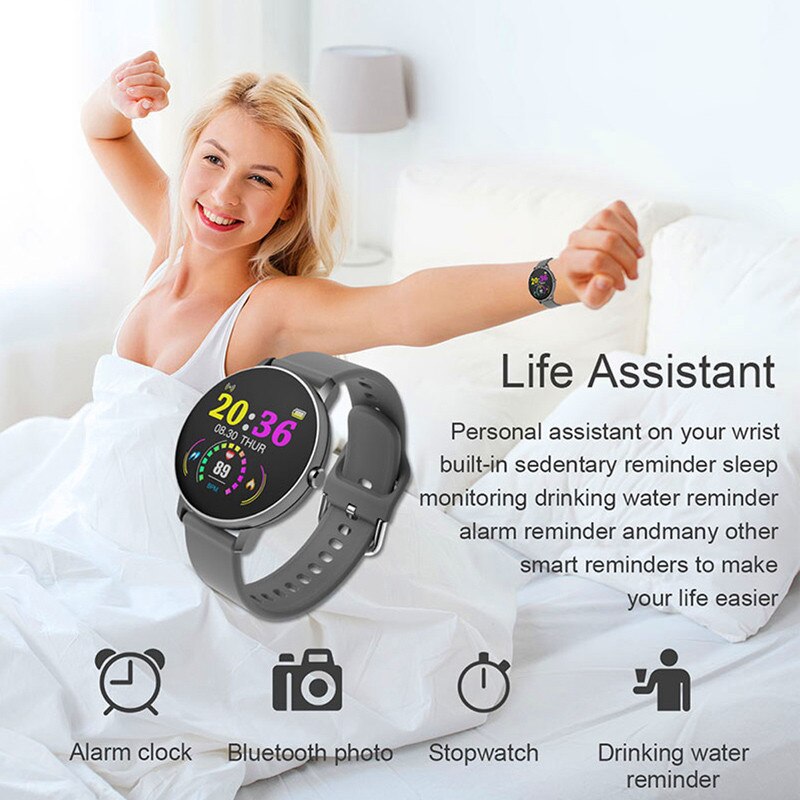 2020 relógio inteligente mulher freqüência cardíaca fitness rastreador relógio masculino à prova dwaterproof água monitor de pressão arterial smartwatch redondo para android ios