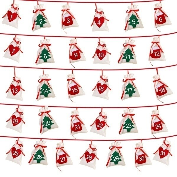 Christmas Bags Calendar Countdown Felt Bag Candy Storage Pouch DIY Christmas Advent Calendar Bag Christmas Decor: 1--31