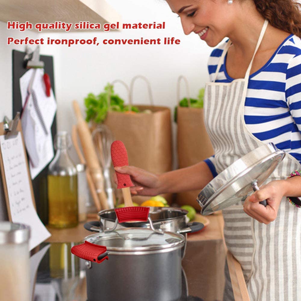 Silicone Handle Holder, 4 Pack Assist Pan Handle Sleeve Pot Holders Non Slip Rubber Pot Holders Cast Iron Skillets Handles