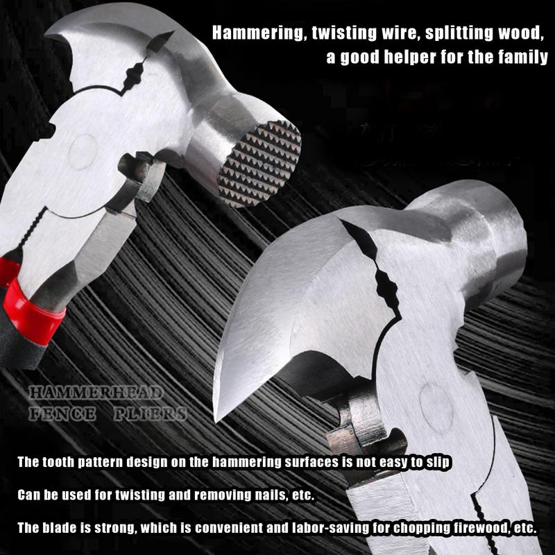 Alicates para cables de esgrima, alicates para cables de estiramiento, herramientas de alambre de púas multivalla de 10,5 pulgadas, cabezal de martillo, extractor de grapas para uñas