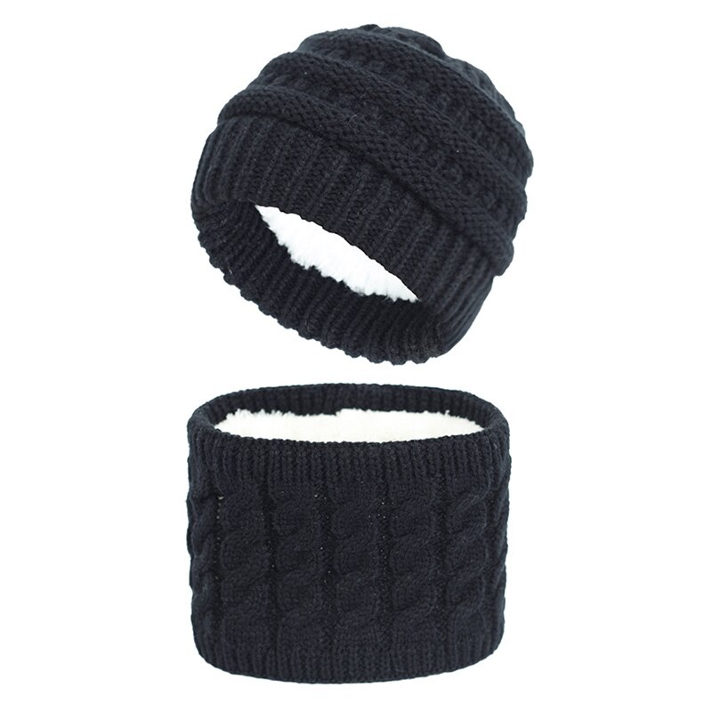 Winter muts en sjaal voor baby's, gebreide warme fleece gevoerde skimuts, dunne kindermuts, maat 889: Zwart