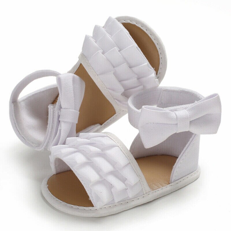 Verão 0-18m infantil bebê menina sandálias arco sólido floral sapatos casuais princesa: WHITE / 13-18 meses