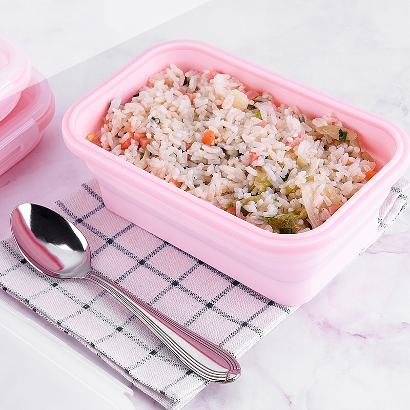 Draagbare Siliconen Lunchbox Inklapbare Intrekbare Voor Opslag Servies Verwarmd Voedsel Container Vouwen Kinderen Bento Lunchbox