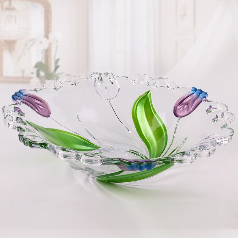 Crystal glass fruit plate golden tulip flower bowl living room bar Snack dried plates mx7191154