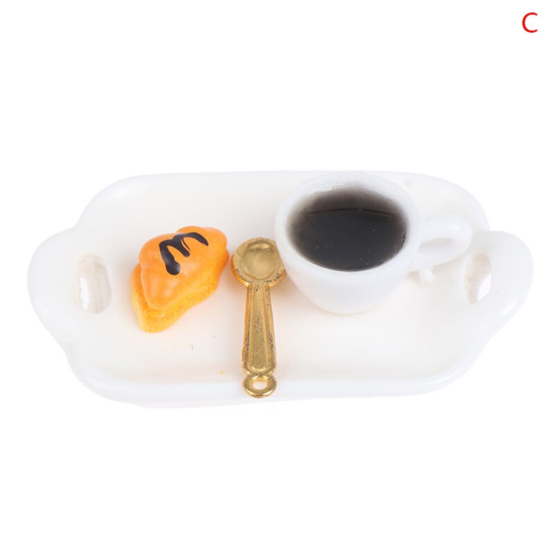 1:12 Dollhouse Miniatuur Ontbijt Sets Hamburger Croissant Toast Ei Koffie Met Lade Keuken Voedsel Accessoires: 3