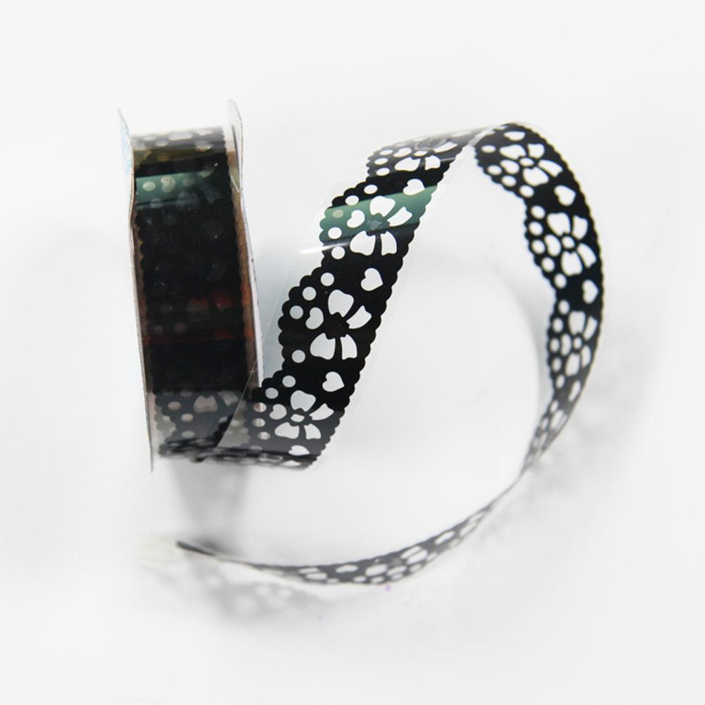 Lace Flower Masking Tape Paper Ribbon Lace Roll Scrapbooking Self Adhesive Sticker DIY Album Decorative: Black