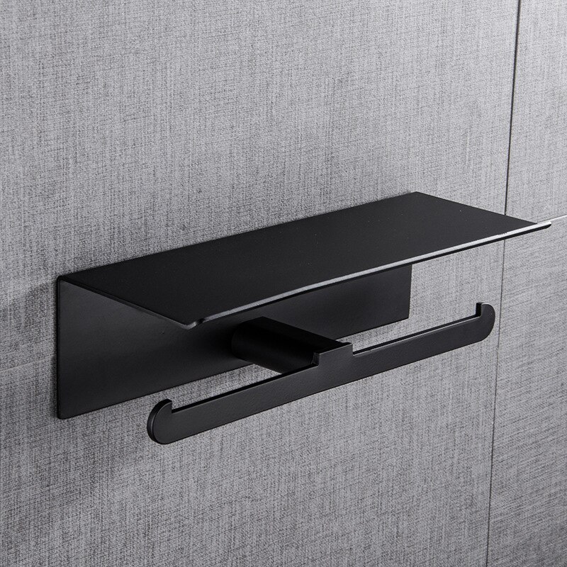 Matte Black Double Toilet Roll Paper Holder Bathroom Accessories WC Towel Holder Rack Shelf Aluminum Material