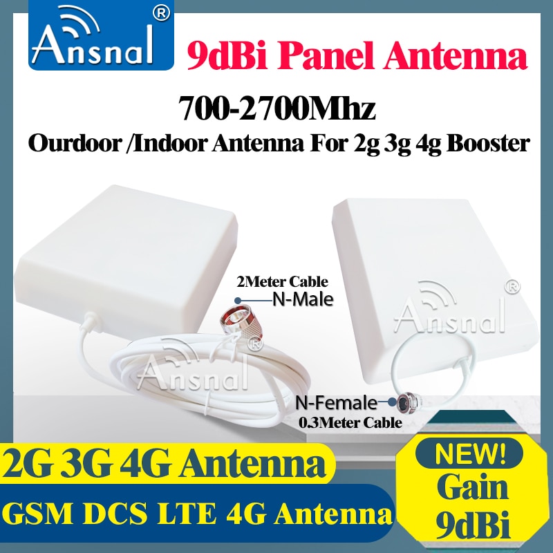 700-2700 mhz gsm 2g 3g 4g antenne 9 dbi indendørs panel intern udendørs antenne med 2m/0.3m kabler til mobiltelefon cellulær forstærker