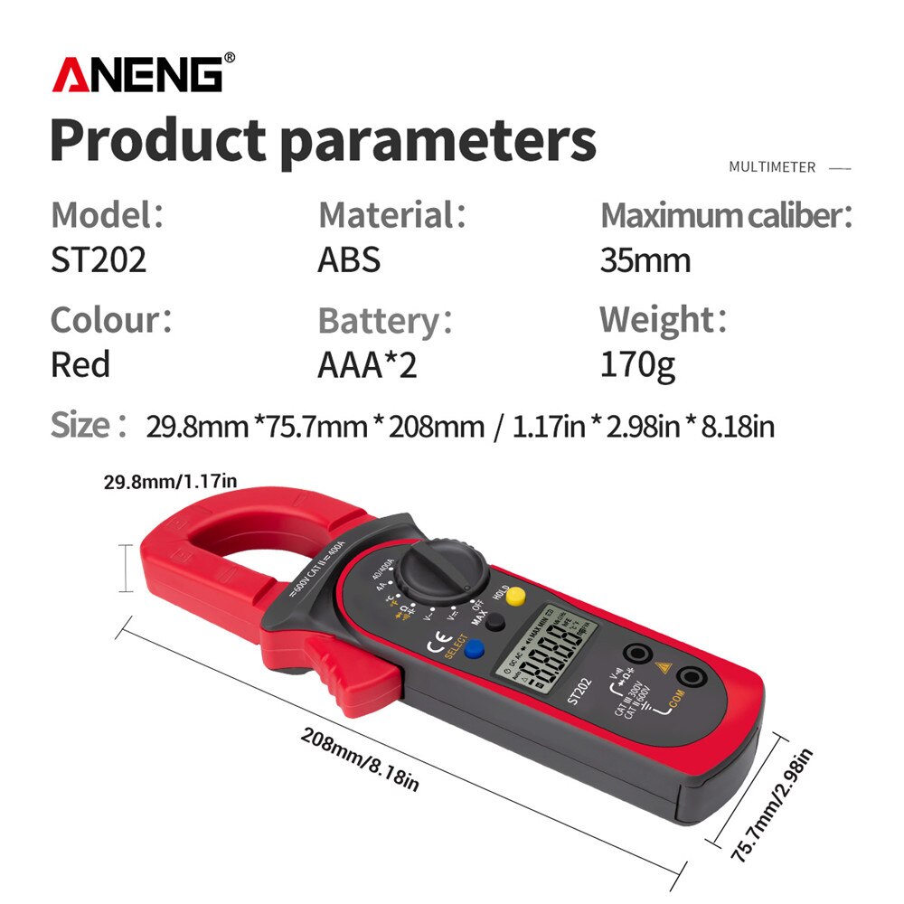 Digitale Klem Multimeter ST202 Weerstand Ohm Trans Grandado