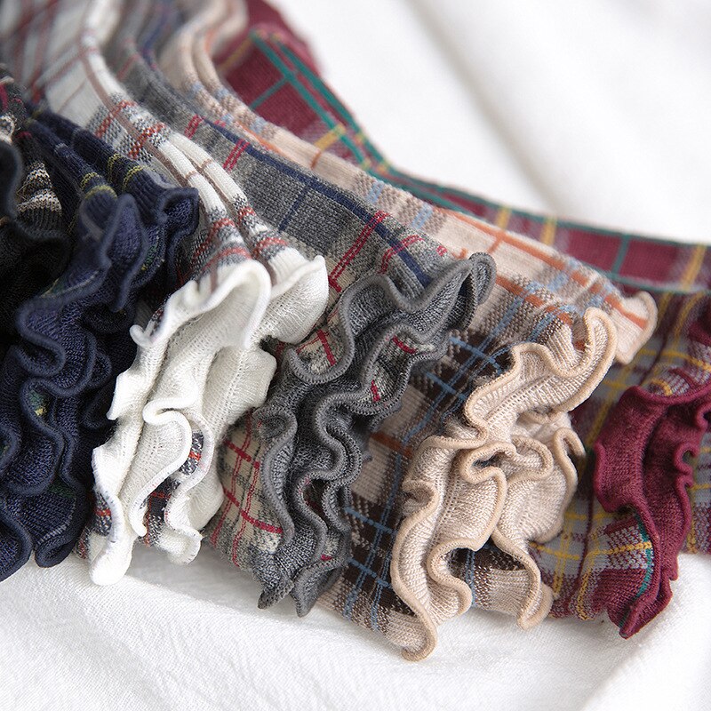 Zomer Korte Sokken Vrouwen vezelig zelfkant Meisjes Student College Stijl Retro Ladylike Stijl JP Katoen Jonge dame plaid Ruche Fun