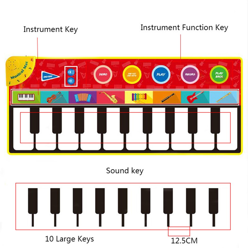 148 * 60cm/ 58 * 24in musikmatta vikbar pianomatta barn tangentbord elektronisk musik matta touch spela lärande sång filt