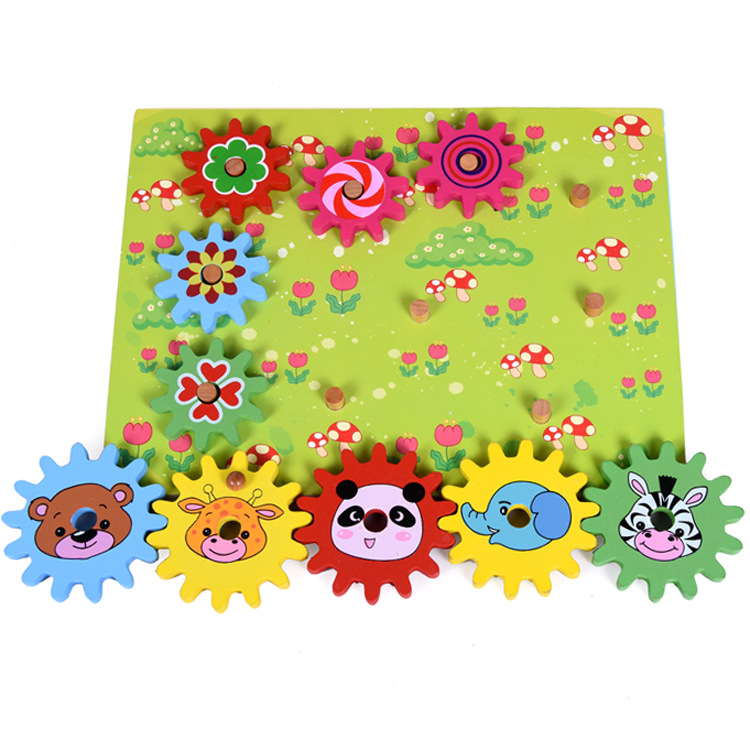 Kinderen Dier Gear Rotary Spel Combinatie Interessante Puzzel Houten Speelgoed Gear Speelgoed