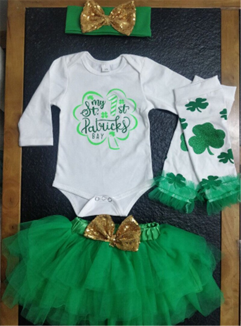Ropa para niñas recién nacidas mi primer día de San Patricio, ropa para niñas, trébol, mameluco, niñas falda tutú, conjunto: E / 3M
