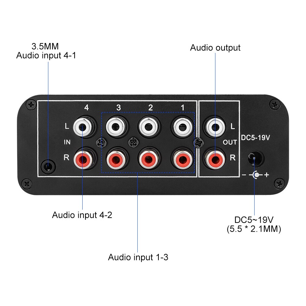 AIYIMA 4 Way RCA Audio Input Stereo Mixed Output Audio Mixer Headphone Amplifier Splitter Selector Source Switcher DIY Amplifier