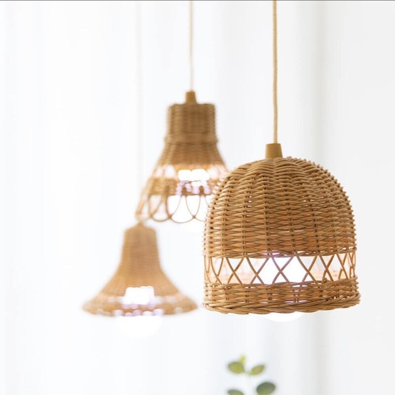 Hand-woven Natural Rattan Lampshade Chandelier Hanging Light Shades for Bedroom Living Room Homestay