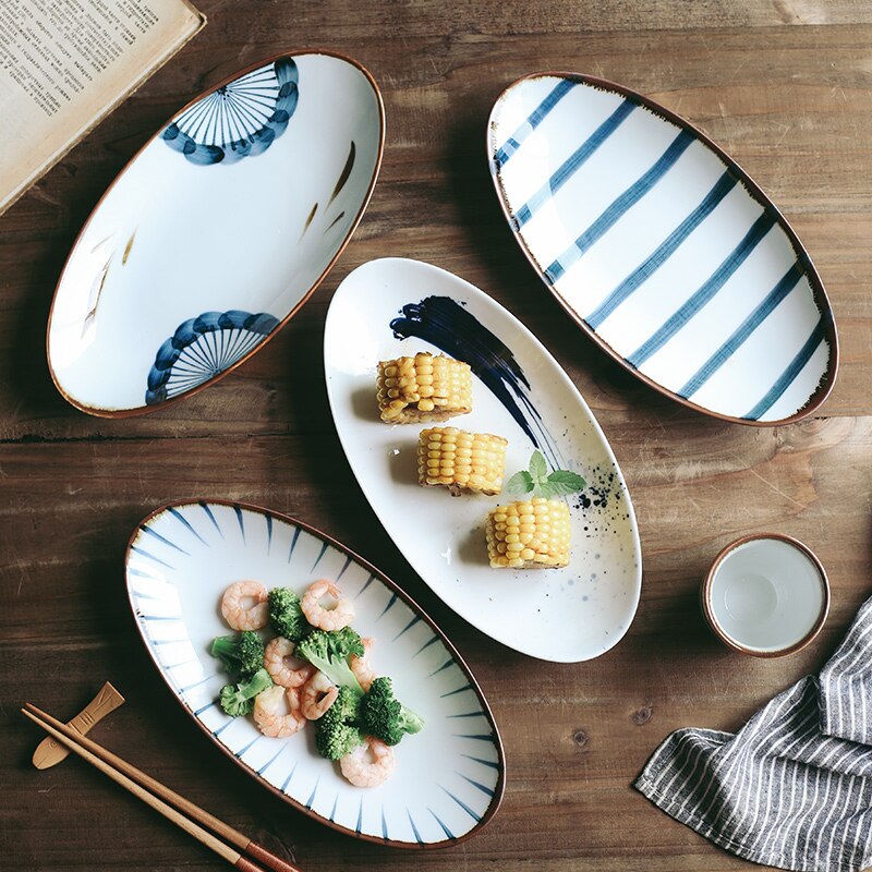 Keramische Plaat Ovale Vis Schotel Japanse Stijl Sushi Plaat Huishoudelijke Servies Plaat Fruitschaal Creatieve Keramische Servies
