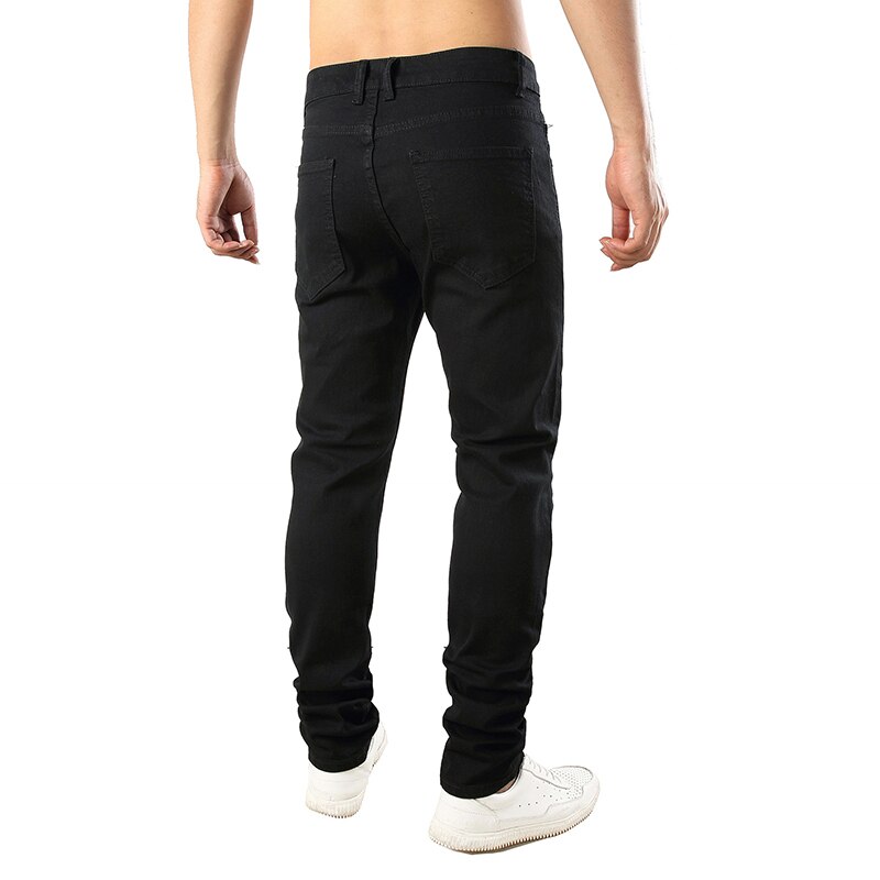 Jean slim pour hommes, pantalon noir déchiré élastique, denim décontracté, slim fit hole, hip hop, ,