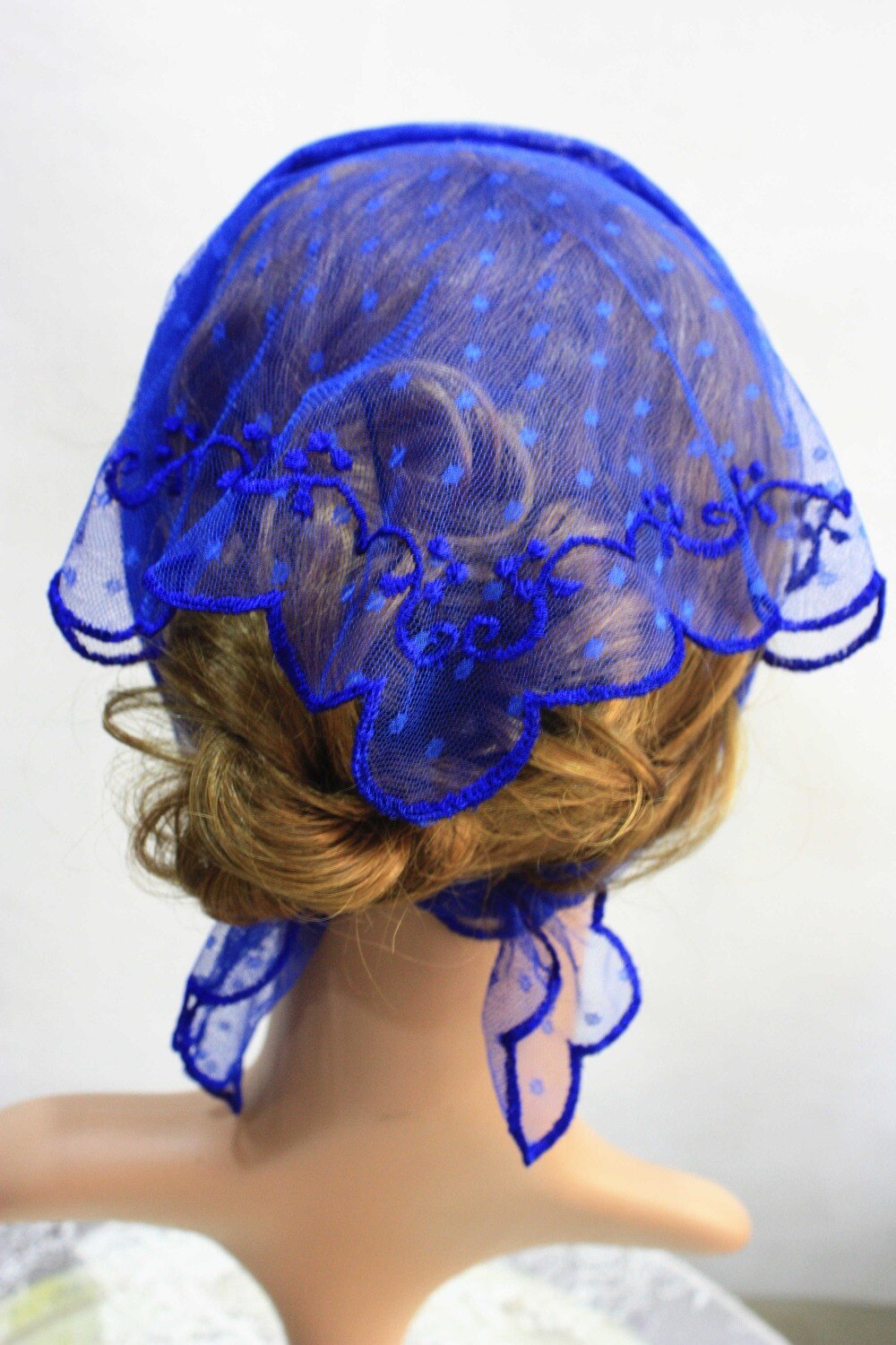 Blue Church Head Wear Coverings ,Catholic Chapel Veil Scarf ,Lace Headband Wrap,Wedding Veil