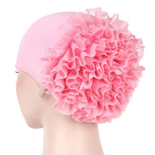 Enfärgad spetsblomma kvinnor muslimska hijab turban arabisk huvudsjal keps mössa mjuka huvudbonader som andas gör dig charmig!: Rosa
