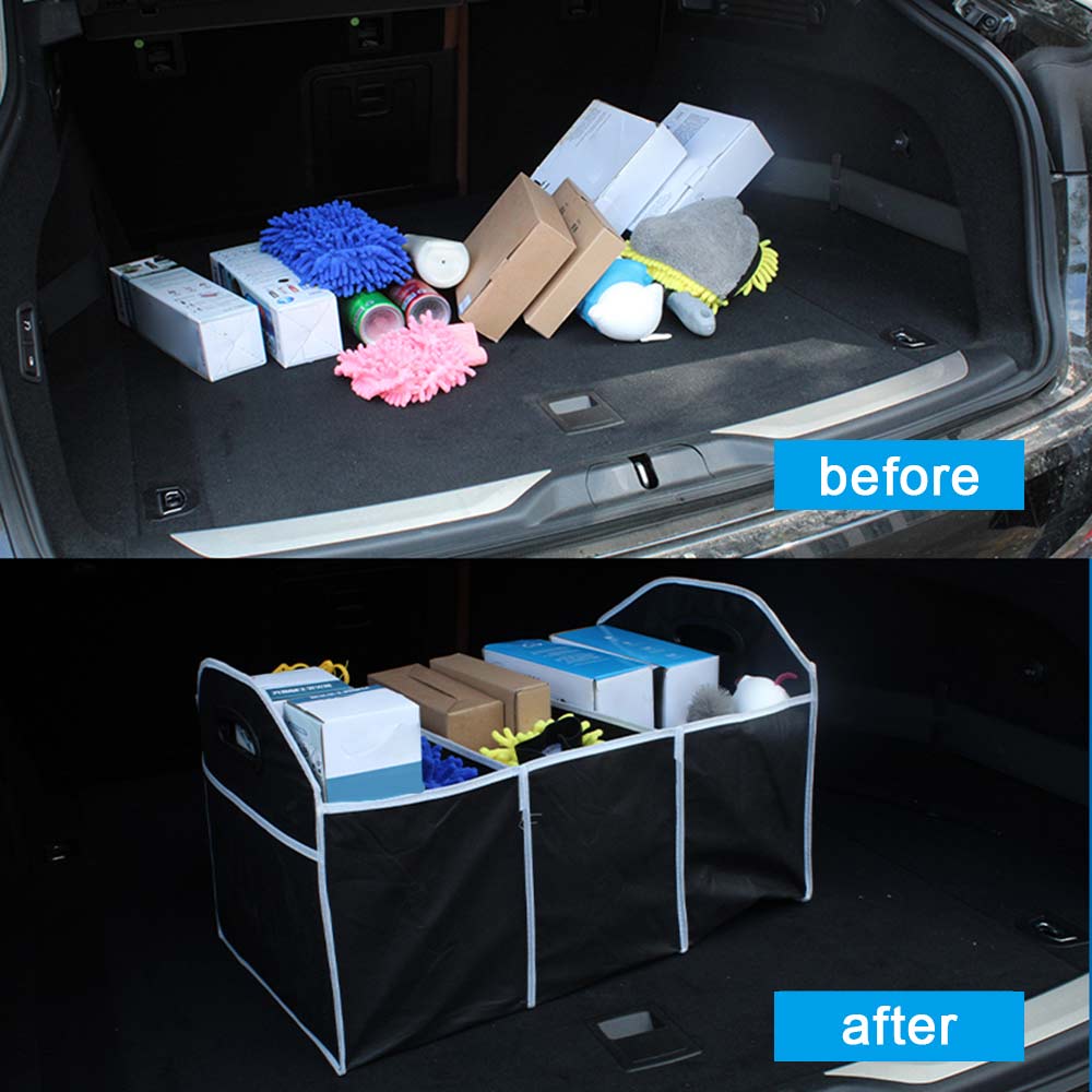 car trunk storage box stackable folding organizer Non-woven car storage bag with 3 Compartments car storage organizer back seat