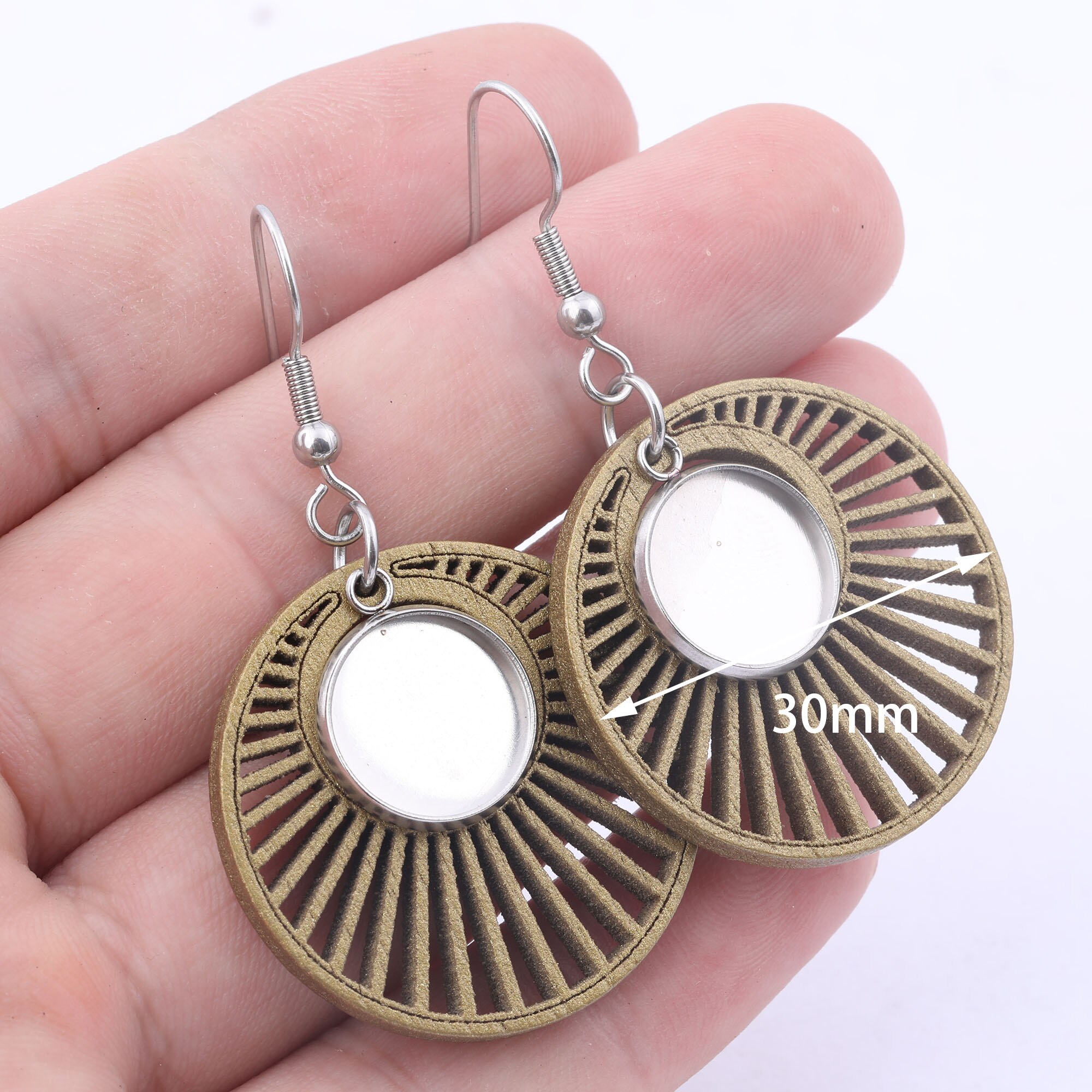 10Pcs Wood Charm Cabochon Oorbel Basisafstelling 12Mm Dia Houten Bezel Blanks Roestvrij Steeel Diy Voor Sieraden Maken levert: 30mm circle wood