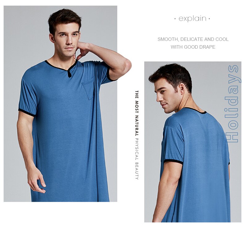 Mannen Pyjama Vintage Korte Mouw Katoen Gewaden V-hals Effen Kleur Nachtjapon Heren Badjassen Homewear M-3XL