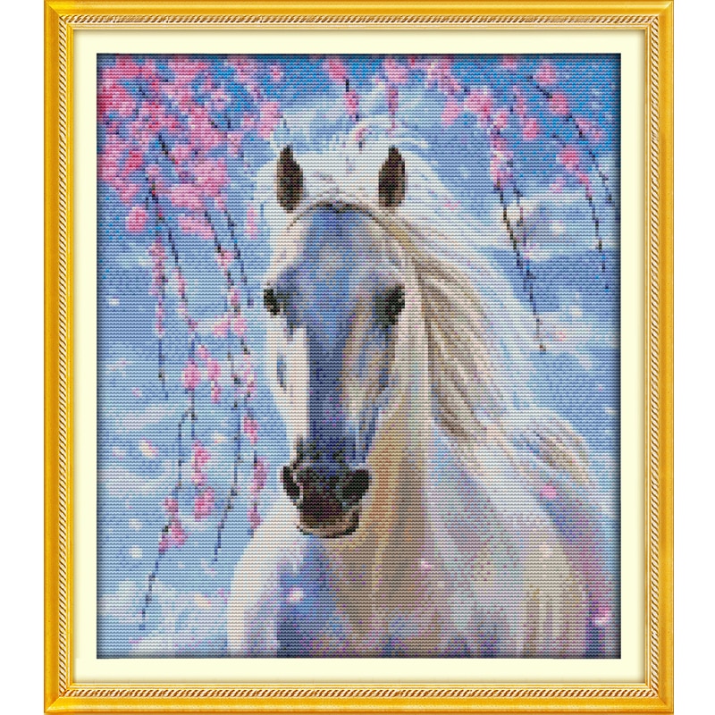 Newest Printed Chinese cross stitch White horse patterns Counted Cross Stitch