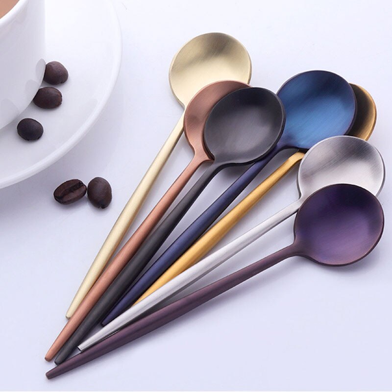 7 Colors Tea spoons Stainless Steel Small Coffee Spoons Gold Tableware Cutlery Unique Gold Small Dessert Spoon