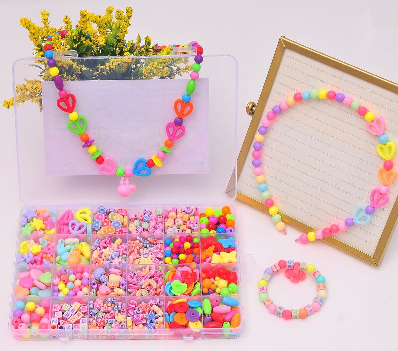 24 Raster Kinderen Diy Handgemaakte Kralen Speelgoed Met Accessoire Set Creatieve Meisje Ketting Armband Om Kinderen De beste Cadeau: c