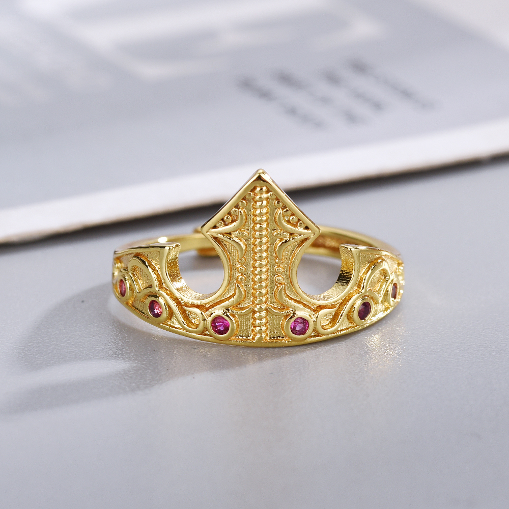 Anillo de Aurora De La Bella Durmiente para mujer y niña, accesorio de joyería de compromiso, chapado en oro, anillo de corona de princesa ajustable, para ella: Blanco