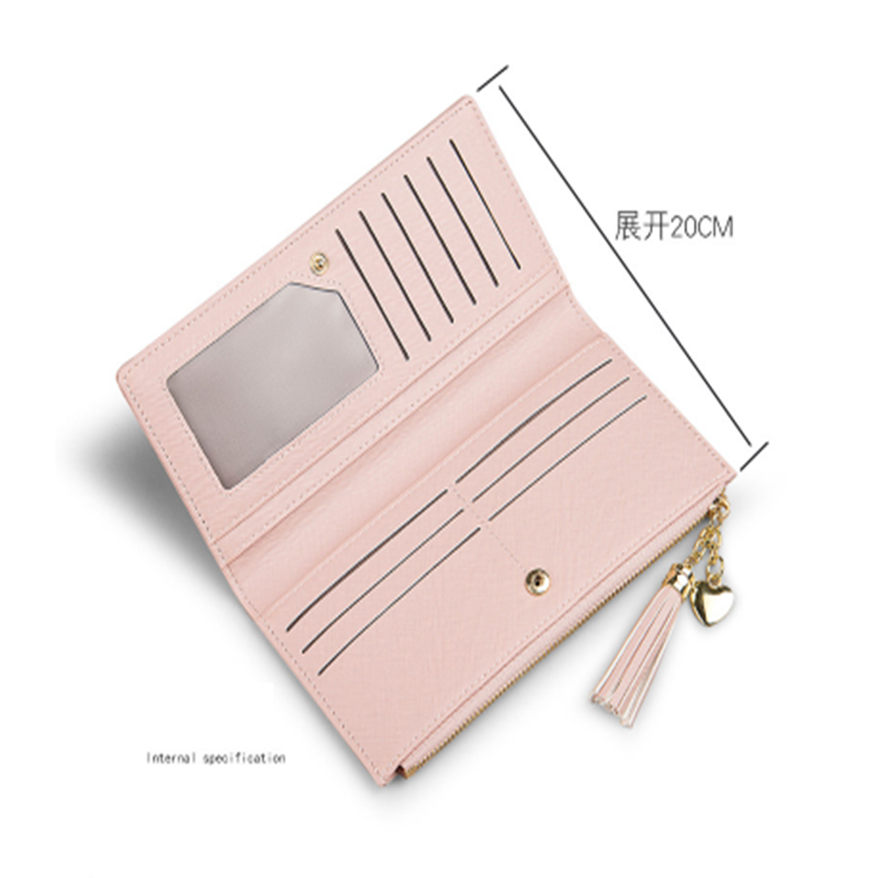 Kvast pung kvinder lang sød pung læder kvast kvinder punge lynlås portefeuille kvinde pung clutch cartera mujer