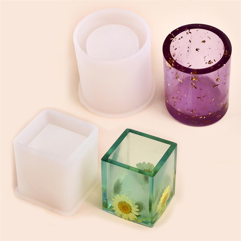 Square Round Pen Holder Silicone Mold Resin Casting Molds Brush Pot Epoxy UV Mold DIY Jewelry Storage Box Making Jewelry Tools