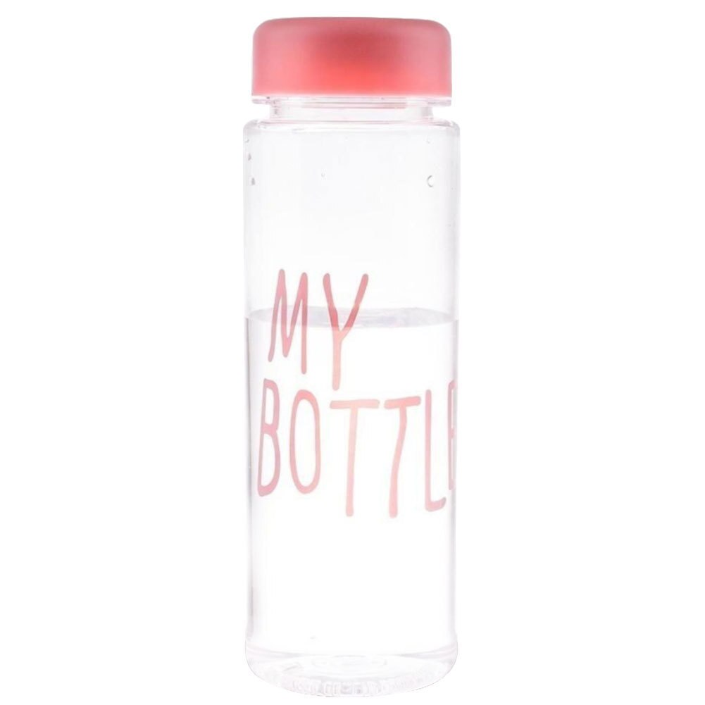 500ml bärbar transparent dryck glasflaska vattenflaska för vattenfruktsaft bärbar sportresa plastflaska: Rosa