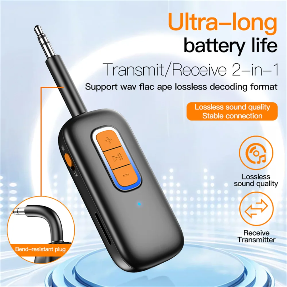 2 In 1 Wireless Bluetooth 5.4 Audio Transmitter and Receiver 3.5mm Aux Audio Adapter Bluetooth Transmitter for TV Car Headphones