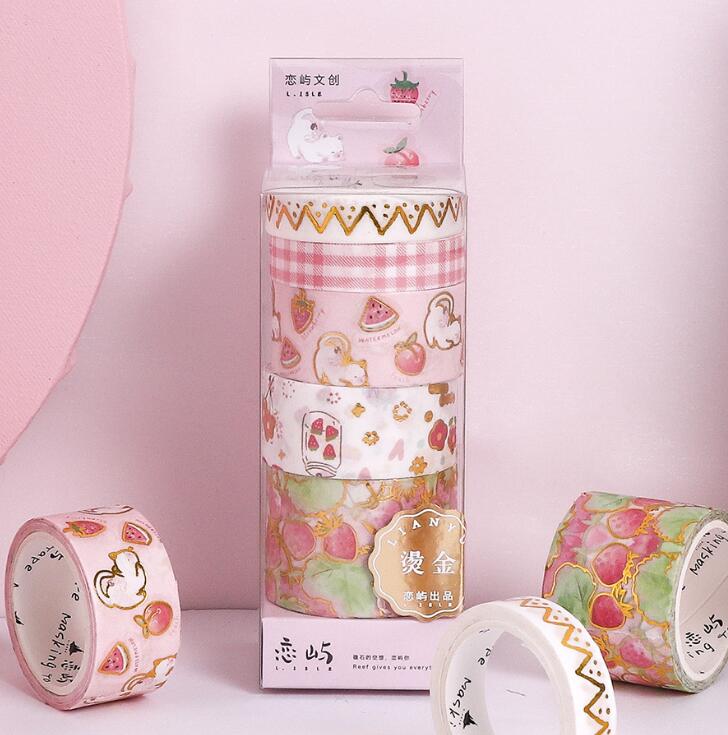 Minkys Kawaii 5 Stks/set Aardbei Bloemen Washi Tape Decoratieve Masking Tape Voor Diy Ambachten Kids 'Art Projecten Scrapbook