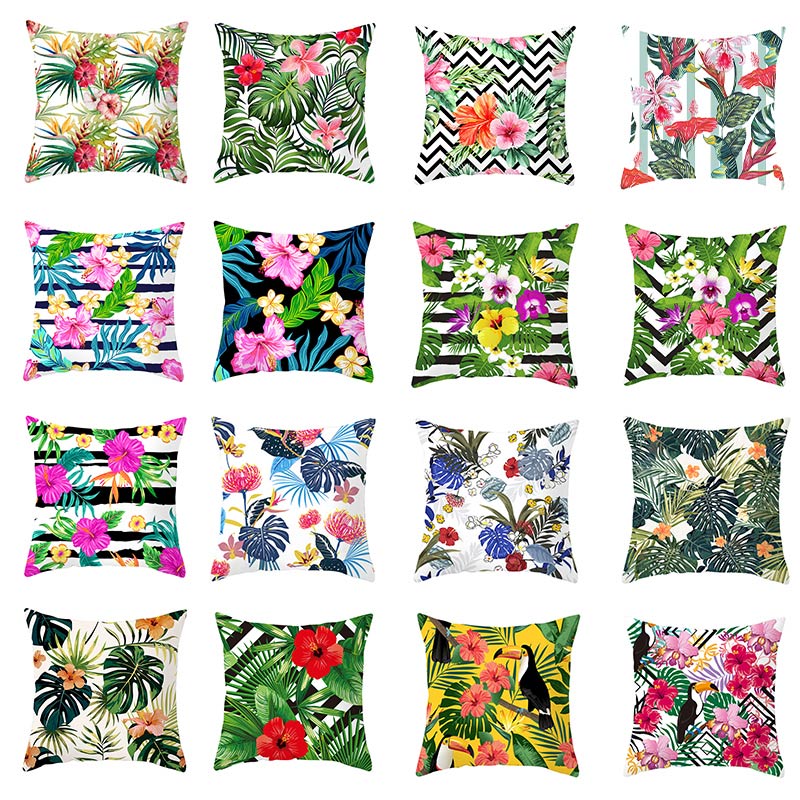 45*45Cm Kids Pasen Dag Tropische Decoratie Print Kussenhoes Polyester Groene Plant Sierkussen Voor Sofa/home Decor Pillowcas