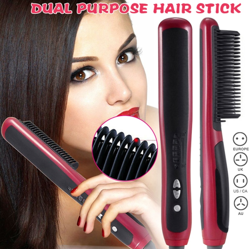 Plancha de pelo multifuncional para hombre y mujer, peine para rizar y alisar la barba, con estilo instantáneo,