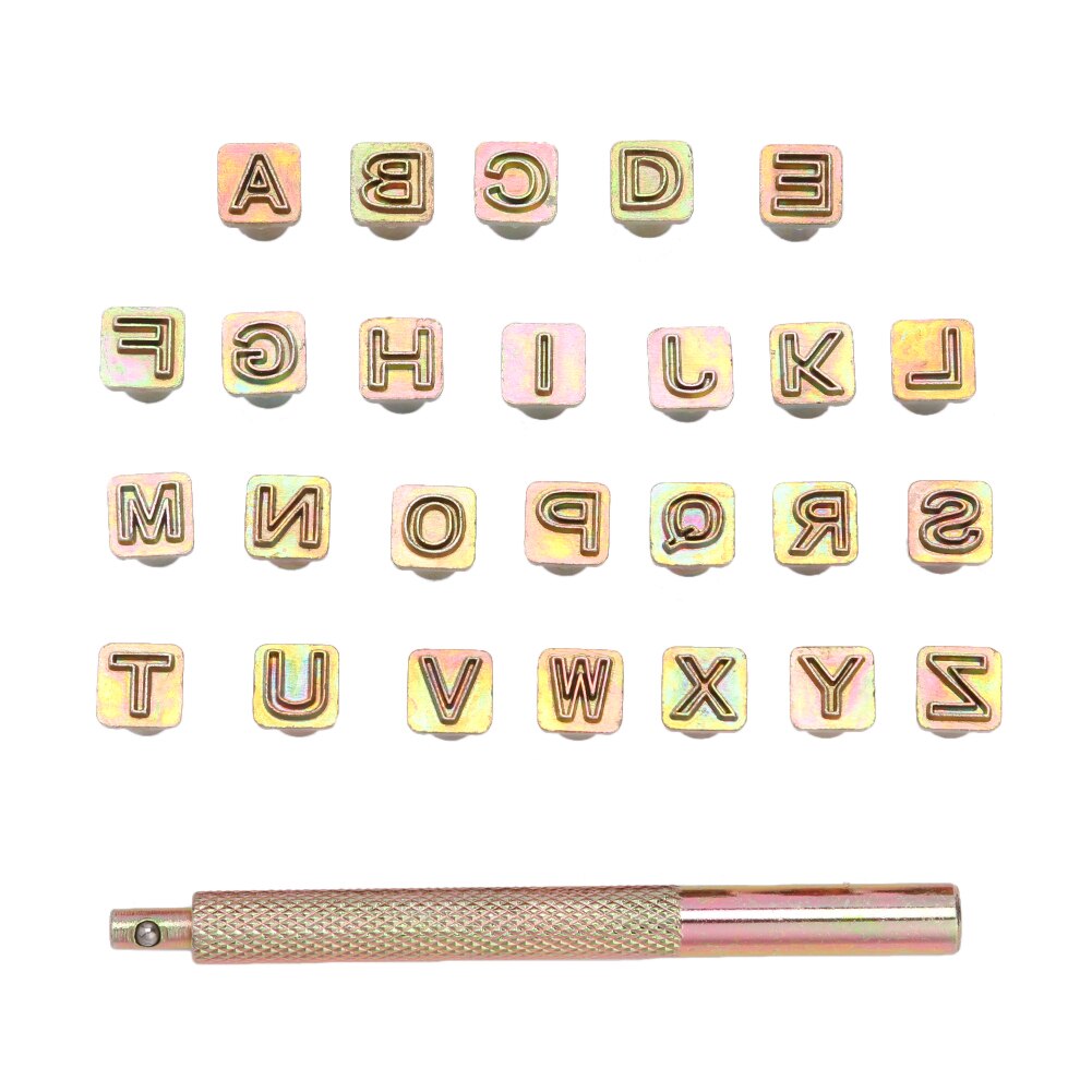 Juego de símbolos con 26 sellos, letras en inglés de aleación de Zinc, decoración de cuero, herramientas de punzonado, suministros para estampado: B