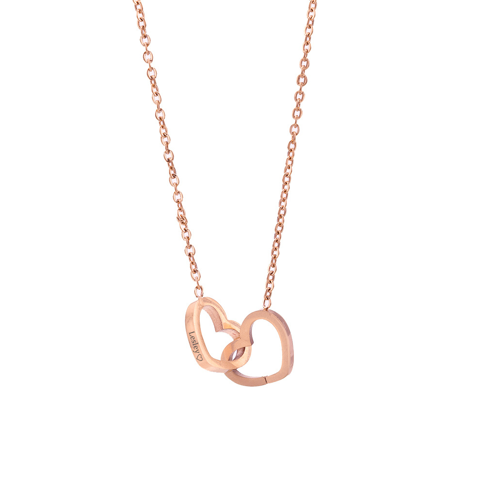 Collares con nombres grabados personalizados con colgante de 2 corazones de acero inoxidable a la Simple para novia y mujer: Negro / Color amarillo dorado claro