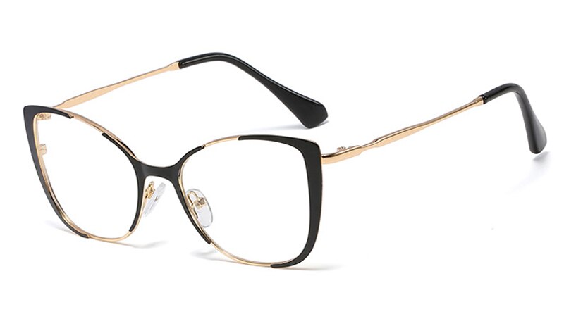 Peekaboo retro Katze Auge brille rahmen für frauen optische damen artikel klar objektiv metall brillen Rahmen weibliche dekoration: Schwarz Gold