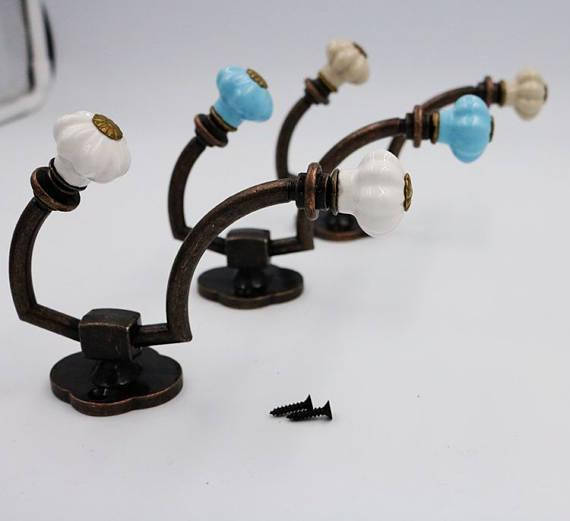 Ganchos de pared de cerámica de calabaza, ganchos decorativos, ganchos de pared, ganchos de abrigo Retro antiguos, ganchos de perchero, muebles de Metal
