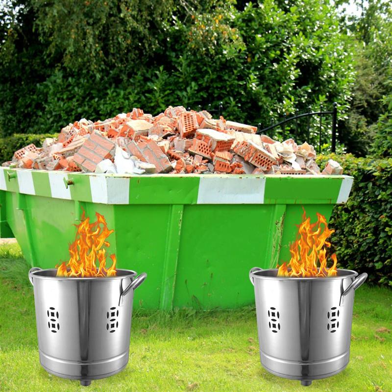 2Pcs/Set Stainless Steel Burn Barrel Silver Incinerator for Home Yard (Silver)