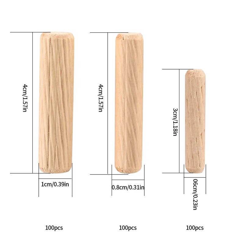 300Pcs 6mm 8mm 10mm L Fluted Wood Dowel Pins Beveled Ends Tapered for Easier Insertion Straight Grooved Pins