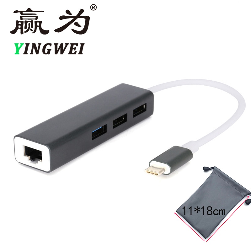 Eksternt netværkskort thunderbolt 3 to ethernet 3 porte usb 3.0 hub type c til  rj45 100 mbps lan adapter data til macbook