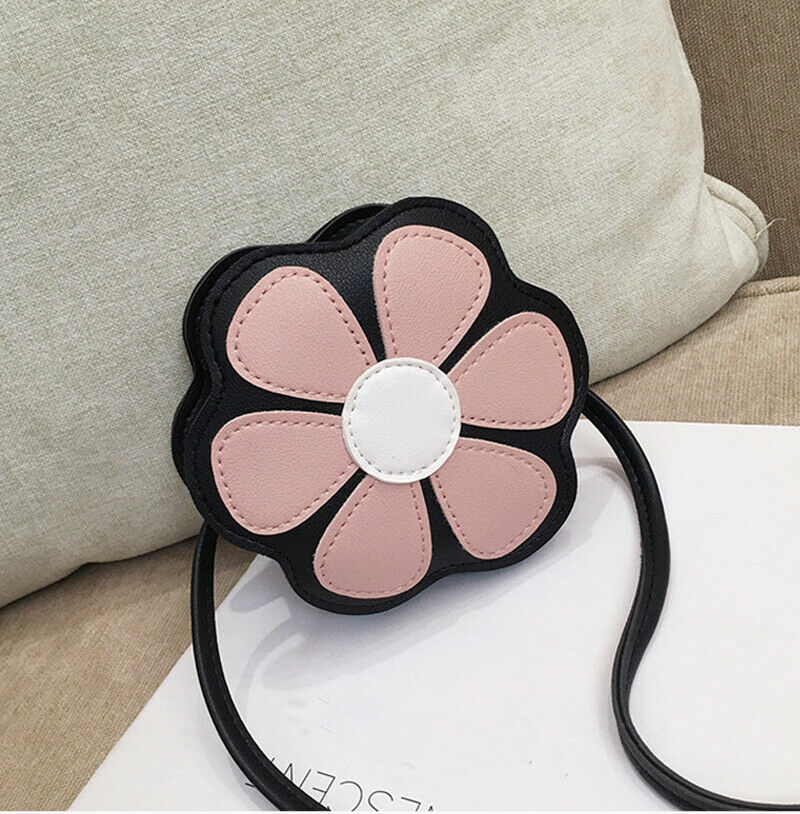 Sommer børn søde håndtasker blomsterformede punge pu læder skulder crossbody taske til børn småbørn piger: Lyserød