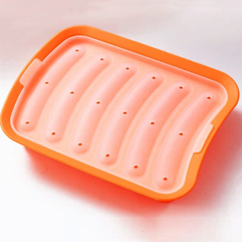DIY Worst Maken Mold Siliconen Burger Dog Maker Mould Met 6 Holte Brood Maker Hoge Temperatuur Bakvorm Koken gereedschap: Orange
