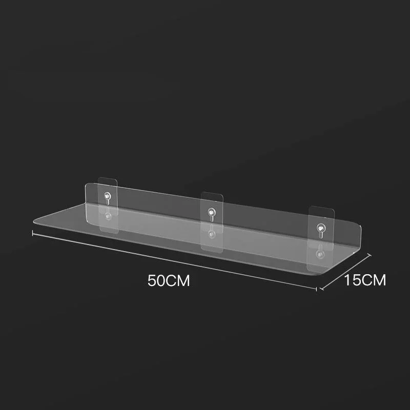 Estante de almacenamiento acrílico montado en la pared, estante flotante sin perforaciones, palo de exhibición transparente y grueso, organizador para baño, cocina y baño